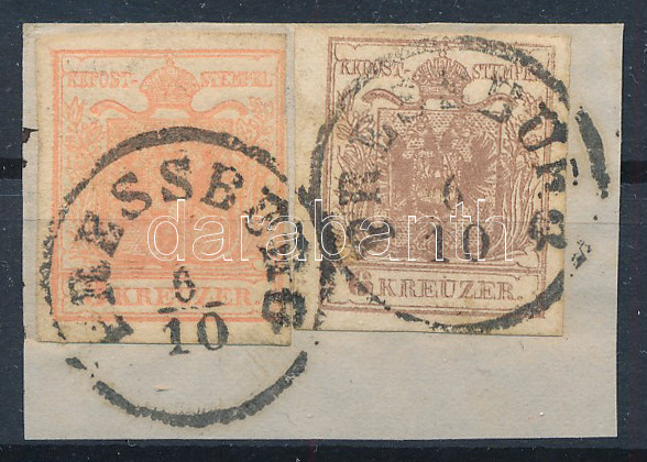 3kr + 6kr MP II. on cutting, a 6kr with plate flaw 