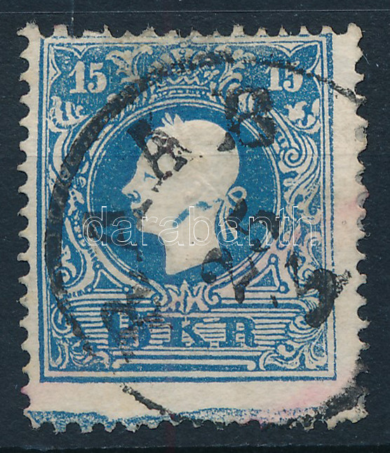 15kr type II., paint stains on the head with St. Andrews' cross part. 