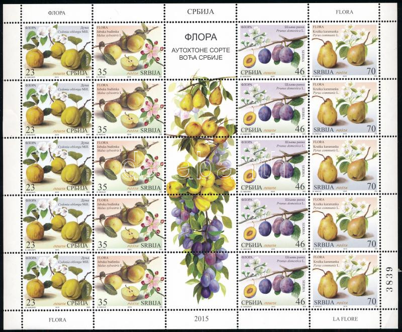 Flóra: Gyümölcs (I.) 5 sort tartalmazó kisív, Flora: Fruits (I.) minisheet with 5 set
