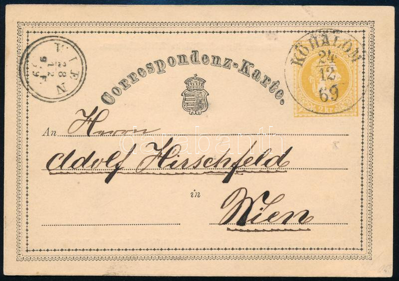 1869 2kr díjjegyes levelezőlap / PS-card 