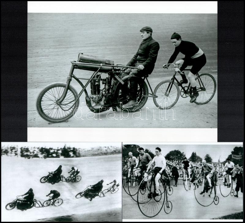 cca 1920 előtt készült felvételek kerékpár versenyekről és versenyzőkről, 3 db modern nagyítás, 18x24 cm és 10x15 cm