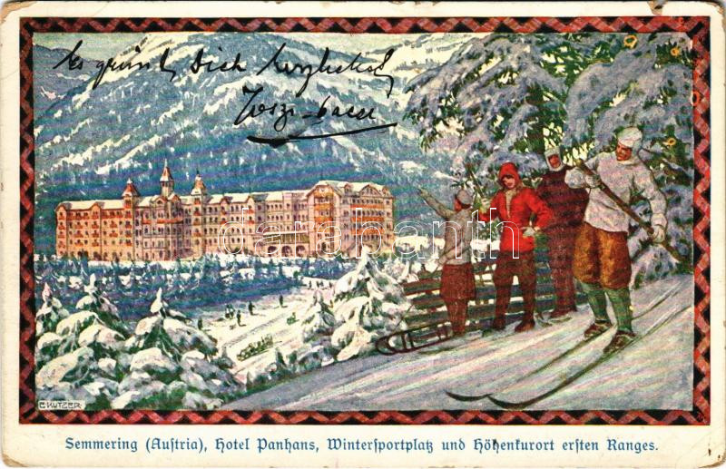 Semmering, Hotel Panhaus, Wintersportplatz und Höhenkurort ersten Ranges / winter sport, skiers, sled s: E. Kutzer (tear)