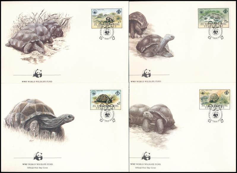 WWF: Aldabra óriásteknős sor 4 FDC-n Mi 104-107, WWF: Aldabra giant tortoise set on 4 FDC Mi 104-107