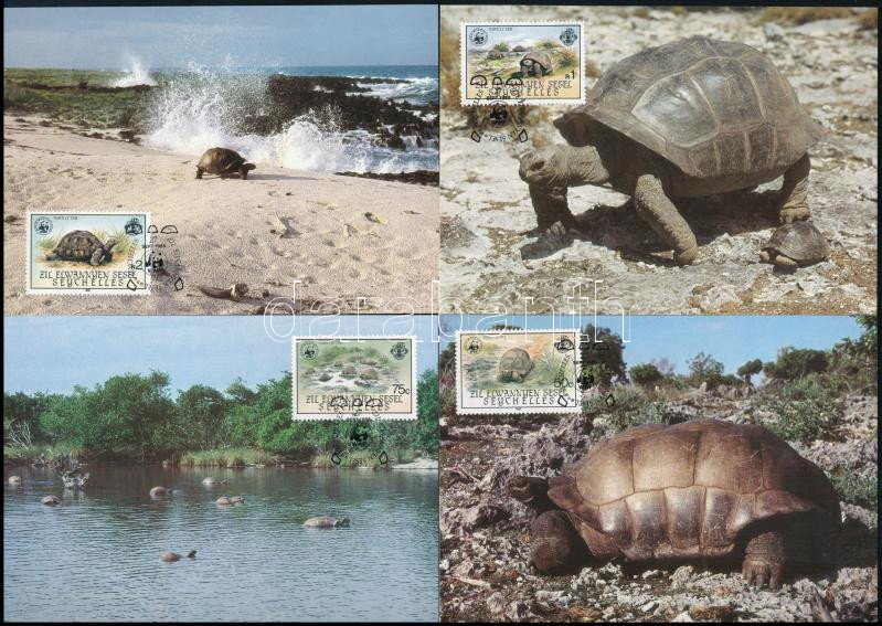 WWF: Aldabra giant tortoise set on 4 CM Mi 104-107, WWF: Aldabra óriásteknős sor 4 CM-n Mi 104-107
