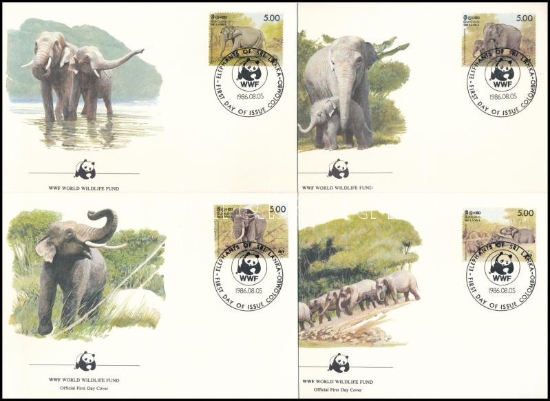 WWF: Ceyloni elefánt sor 4 db FDC-n Mi 753-756, WWF: Sri Lankan elephant set on 4 FDC Mi 753-756