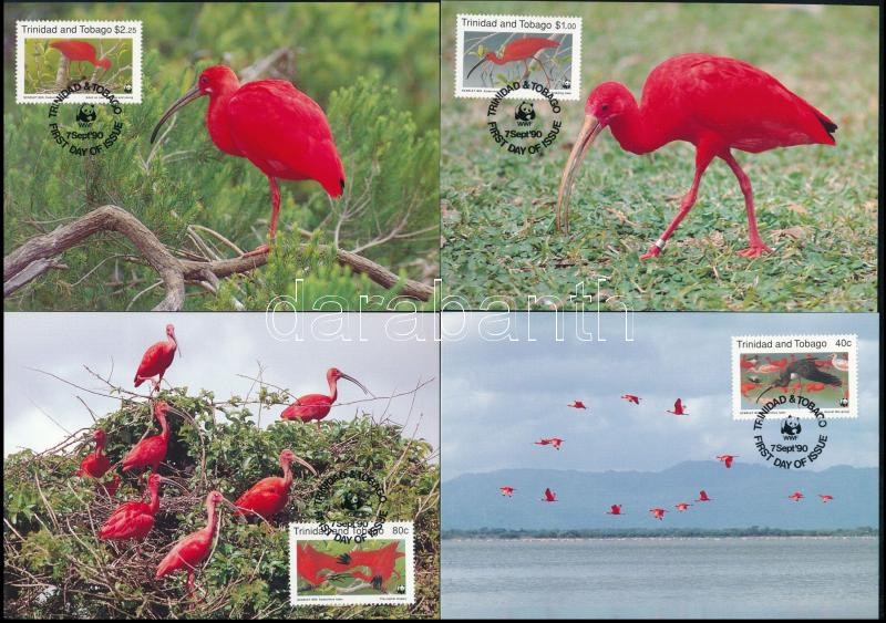 WWF: Scarlet ibis set on 4 CM Mi 596-599, WWF: Skarlátbalta, madár sor 4 db CM-n Mi 596-599