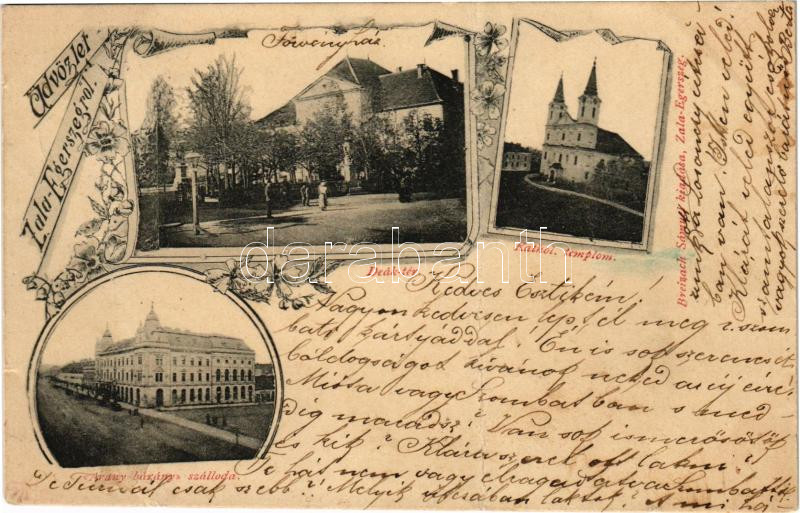 1900 Zalaegerszeg, Arany bárány szálloda, Deák tér, katolikus ...