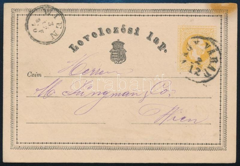 Levél / Postázott, Az 1867-es kiadás küldeményei; 1870 2kr díjjegyes levelezőlap 