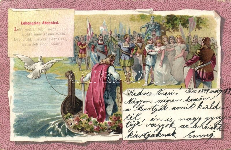 1899 'Lohengrin', scene from the German Arthurian epic, litho