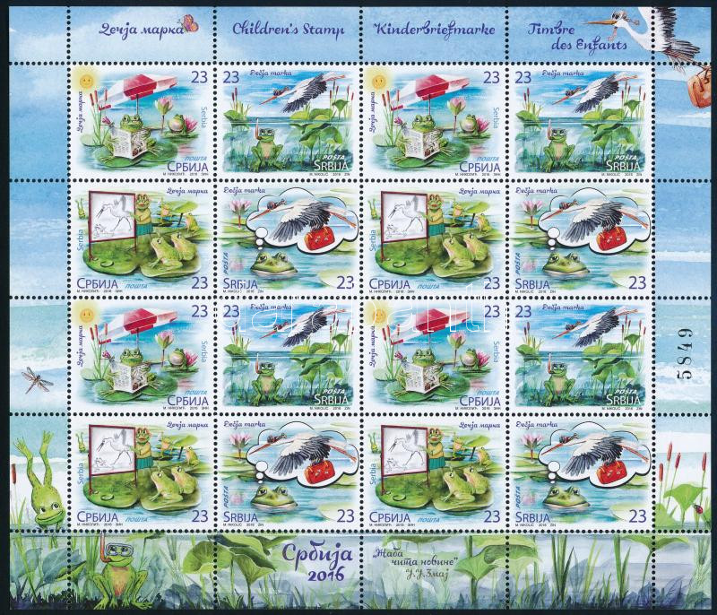 Gyerekeknek: Egy béka olvassa az újságot kisív sor, Children's stamp minisheet