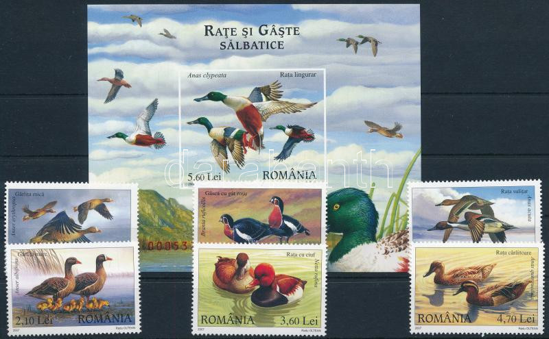 Wild ducks set + imperforate block, Vadkacsák sor + vágott blokk