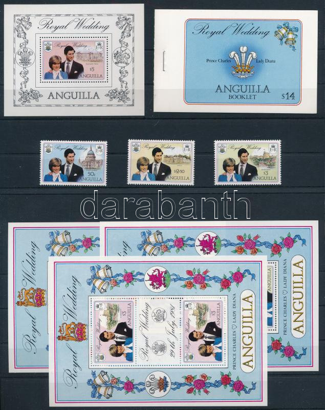 Károly herceg és Lady Diana Spencer esküvője sor + blokk + kisívsor + bélyegfüzet, Princess Diana and Prince Charles's wedding set + block + minisheet set + stamp booklet