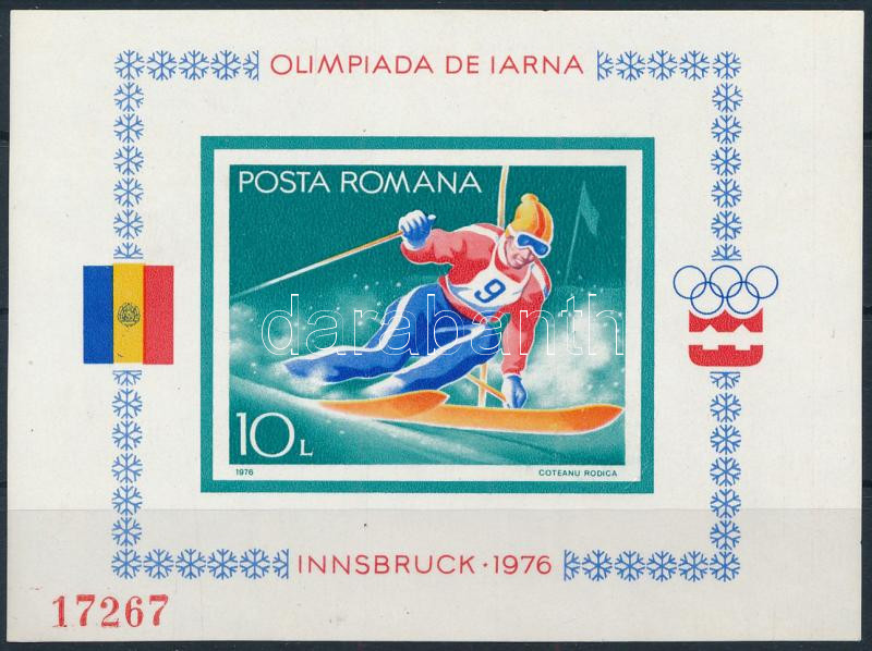 Winter Olympics Innsbruck imperforate block, Téli olimpia, Innsbruck vágott blokk