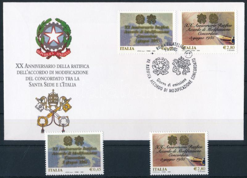 Treaty between Italy and Vatican set + set on FDC, Olasz-vatikáni egyezmény sor + sor FDC-n