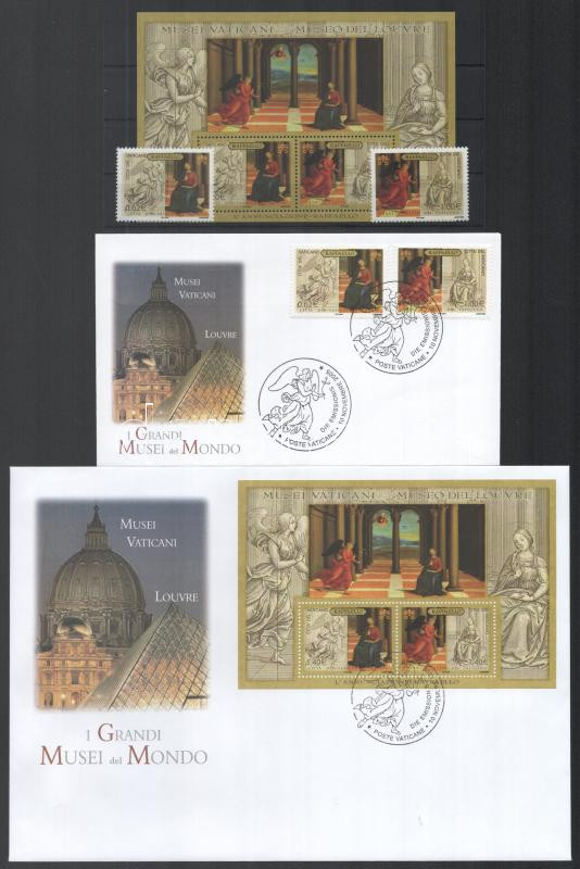 Famous museums of the world set + block + set and block on 2 FDC's, A világ híres múzeumai sor + blokk + sor + blokk 2 db FDC-n