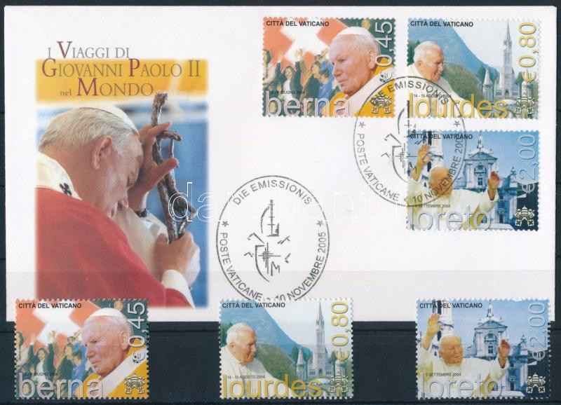 Pope John Paul II visits the world set + FDC, II. János Pál pápa világkörüli útja sor + sor FDC-n