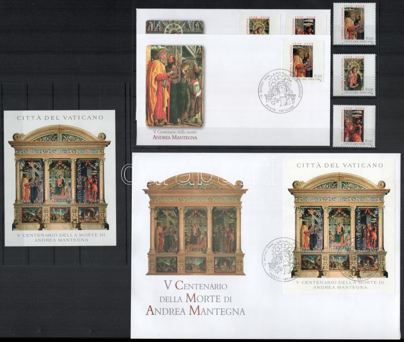 Andrea Mantegna died 500 years ago set + block + set and block on 3 FDC's, Andrea Mantegna festő halálának 500. évfordulója sor + blokk + sor és blokk 3 db FDC-n