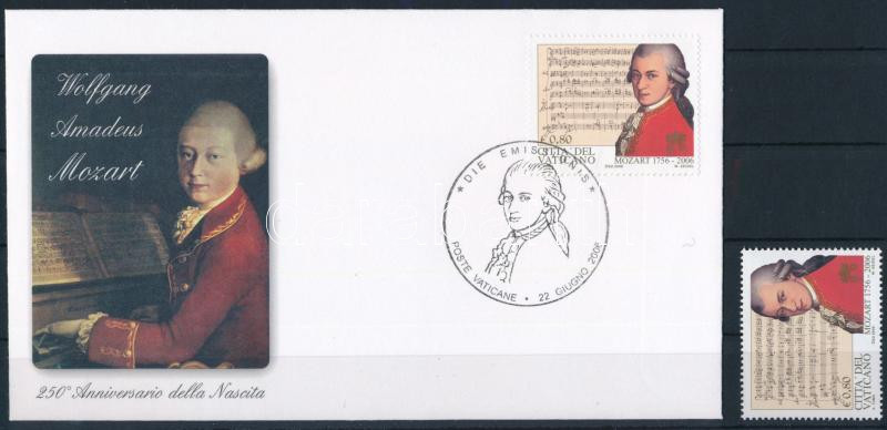 Wolfgang Amadeus Mozart was born 250 years ago stamp + FDC, 250 éve született Wolfgang Amadeus Mozart bélyeg + FDC