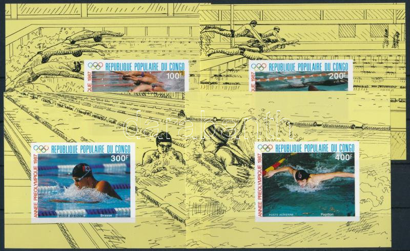 Pre-olympic Year: Swimming imperforated block set, Előolimpiai év: Úszás sor vágott blokkformában