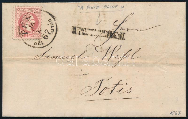 1867 5kr levélen / on cover 