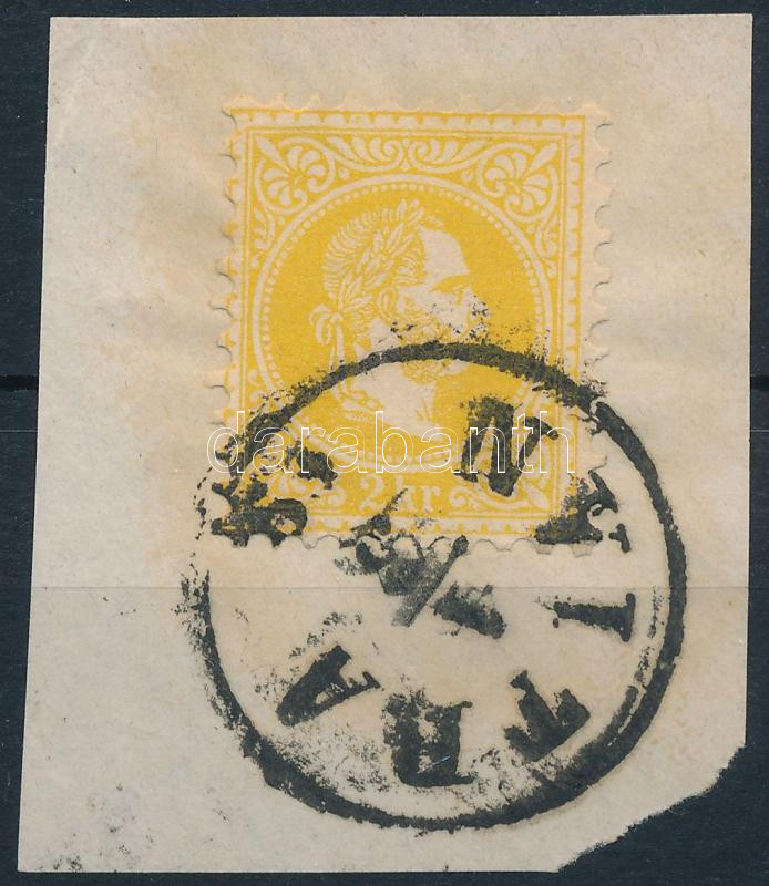 1867 2kr dark yellow, on cutting 