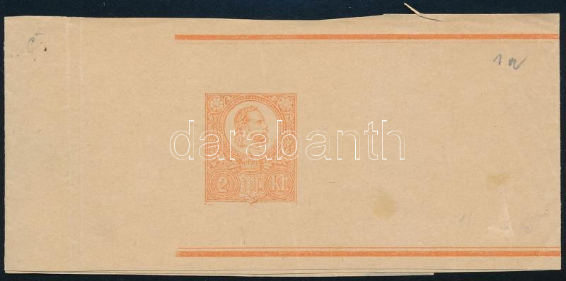 1872 2kr díjjegyes címszalag eredeti gumival, 1872 2kr PS-wrapper with original gum