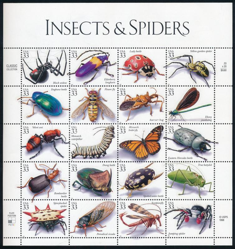 Rovarok és pókok teljes ív, Insects and spiders complete sheet