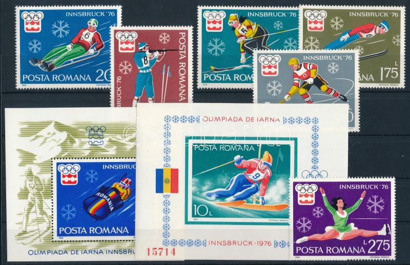 Téli olimpia, Innsbruck sor + fogazott és vágott blokk, Winter Olympics Innsbruck perforate + imperforate block