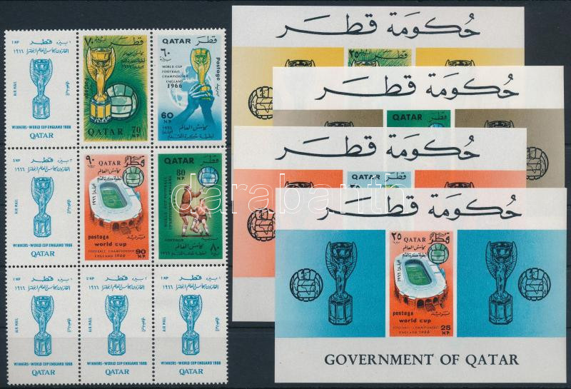 World Cup corner block of 4 with tabs + imperforate block set, Labdarúgó világbajnokság szelvényes ívsarki négyestömb + vágott blokksor