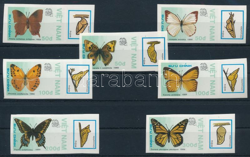 Stamp exhibition: Butterflies imperforated set with tabs, Bélyegkiállítás; Lepke szelvényes vágott sor