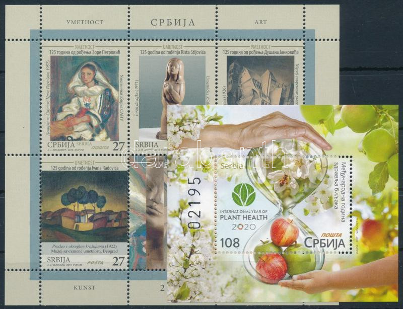 Art sheet from stamp booklet + International Year of Plant Health block, Művészet bélyegfüzet lap + Egészség blokk