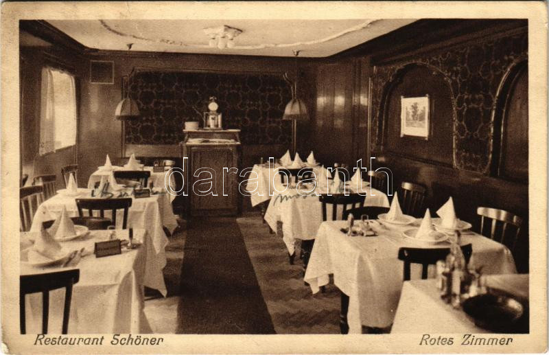 1930 Wien, Vienna, Bécs; Restaurant Schöner, Rotes Zimmer / étterem belső. Rápolthy Lajos szobrász és éremművésznek küldött levél / restaurant, interior (gyűrődések / creases)