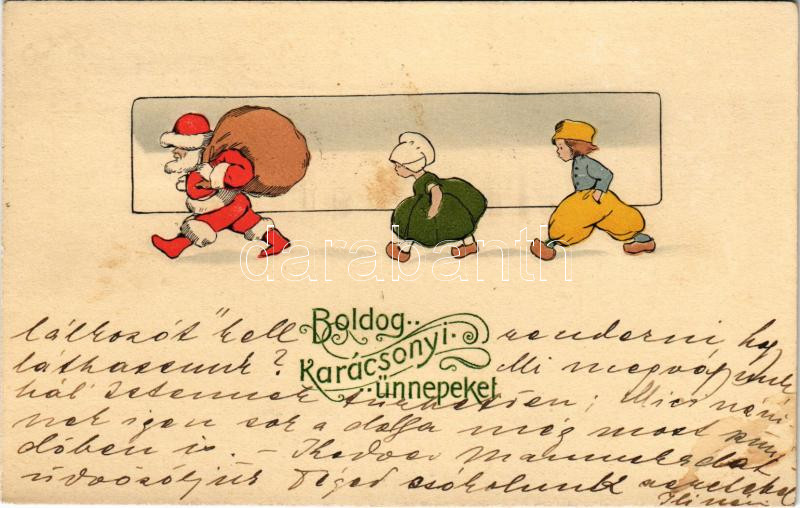 Christmas greeting art postcard with Saint Nicholas, Boldog karácsonyi ünnepeket