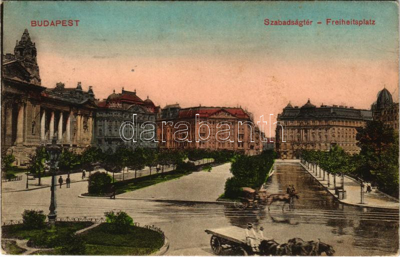 1911 Budapest V. Szabadság tér, lovaskocsik