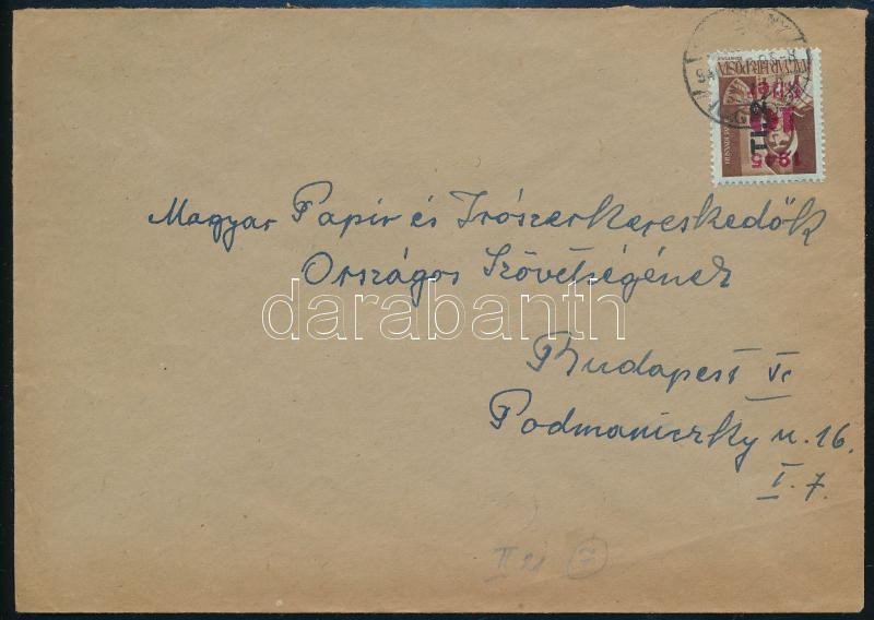 Domestic cover with Tl.2./10f franking, (7. díjszabás) Távolsági levél Betűs II. Tl.2./10f bérmentesítéssel