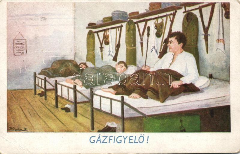 Gas monitoring, military humorous card s: Kluka J., Gázfigyelő, katonai humoros lap s: Kluka J.
