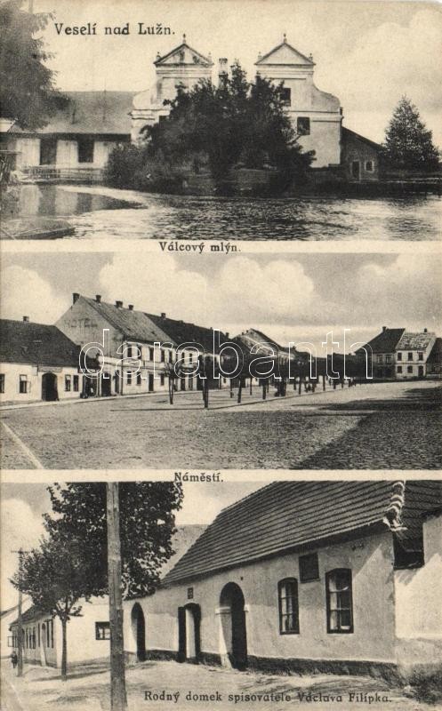 Veselí nad Luznicí, Válcovy mlyn, Námésti, Rodny domek spisovatéle Václava Filipka /  mill, the birth house of Vaclav Filipek