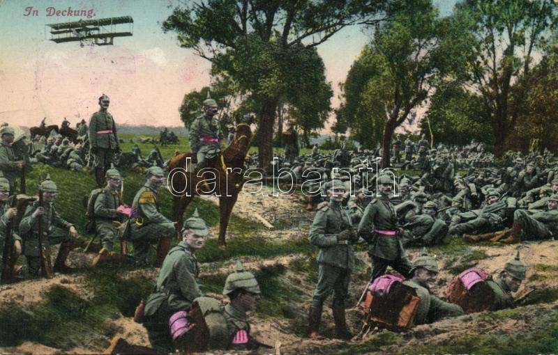 Első világháborús K.u.K. katonai fedezék, repülővel, In Deckung / WWI K.u.K. military entrenchment, aeroplane