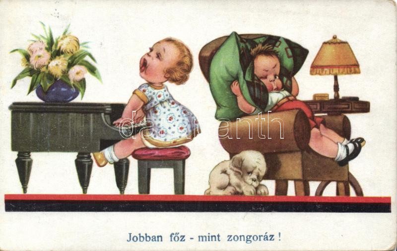 Children couple, piano, humour s: Mabel Lucie Attwell, Gyerek pár, zongora, humor s: Mabel Lucie Attwell