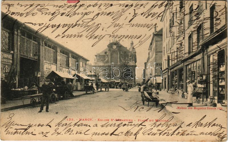 1902 Nancy, Eglise St. Sébastien, Place du Marché / market square, church