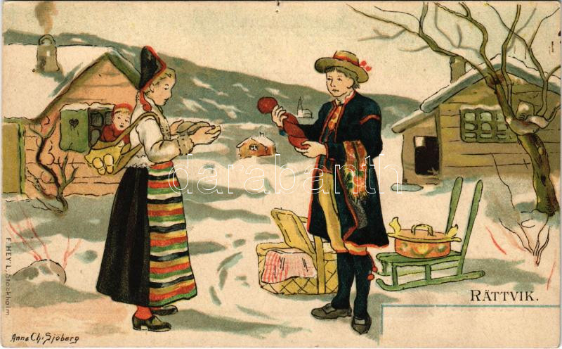 Rättvik / Swedish folklore. litho s: Anne Ch. Sjöberg (pinhole), Svéd folklór. litho s: Anne Ch. Sjöberg (lyuk)