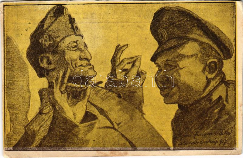 WWI peace propaganda s: Lázár Oszkár (cut), 1918 Ilyen finom a béke. Béke Lapok s: Lázár Oszkár (vágott)