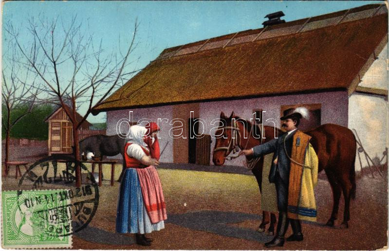 Hungarian folklore art postcard, 1912 Magyar folklór művészlap