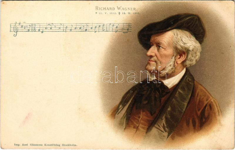 Richard Wagner 1813-1883. Imp. Axel Eliassons Konstförlag Stockholm litho, Richard Wagner 1813-1883. Imp. Axel Eliassons Művészetek háza, Stockholmban. litho