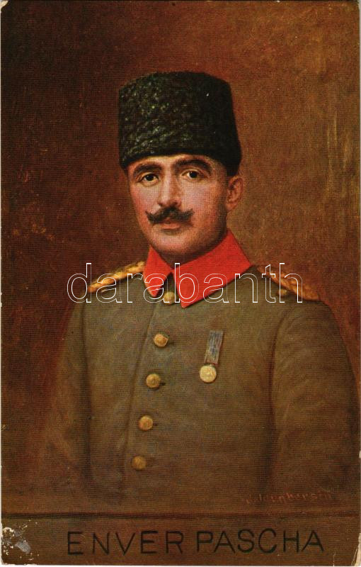 Enver Pascha, türkischer Kriegsminister / Enver Pasha, Ottoman military officer and a leader of the 1908 Young Turk Revolution, Turkish Minister of War. G.G.W.II. Nr. 146. (surface damage), Enver pasa, török hadügyminiszter, az 1908-as ifjútörök mozgalom egyik vezetője G.G.W.II. Nr. 146. (felszíni sérülés)