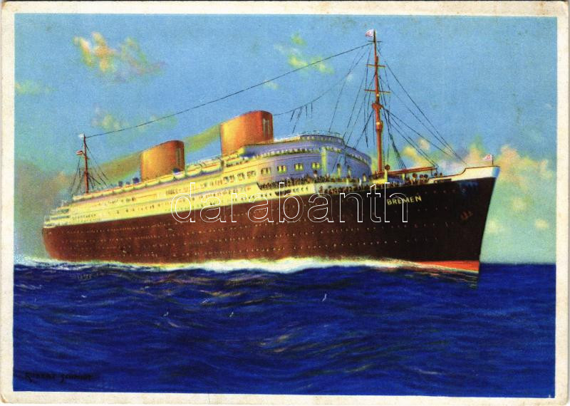 Vierschrauben-Turbinen-Schnelldampfer "Europa" Norddeutscher Lloyd Bremen / German ocean liner steamship s: Robert Schmidt, Német óceánjáró gőzhajó, s: Robert Schmidt