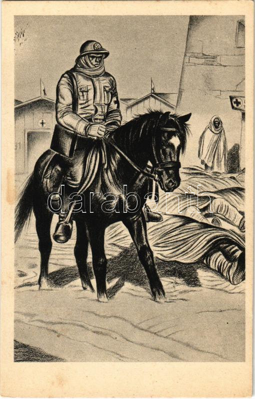 Il medico italiano in guerra e in pace / Italian military art postcard, medics s: Livio Apolloni, Olasz felcser művészlap, s: Livio Apolloni