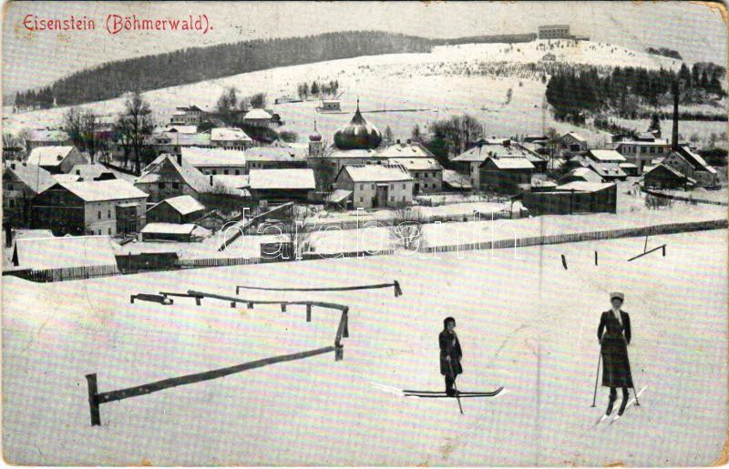 1916 Bayerisch Eisenstein, Zelezná Ruda, Bavorská Zelezná Ruda; Böhmerwald / skiers, winter sport, 1916 Téli síelők