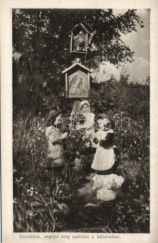 Girls praying for their fathers on the front, Első világháborús lap, kislányok imádkoznak az apjukért, Érdekes Újság