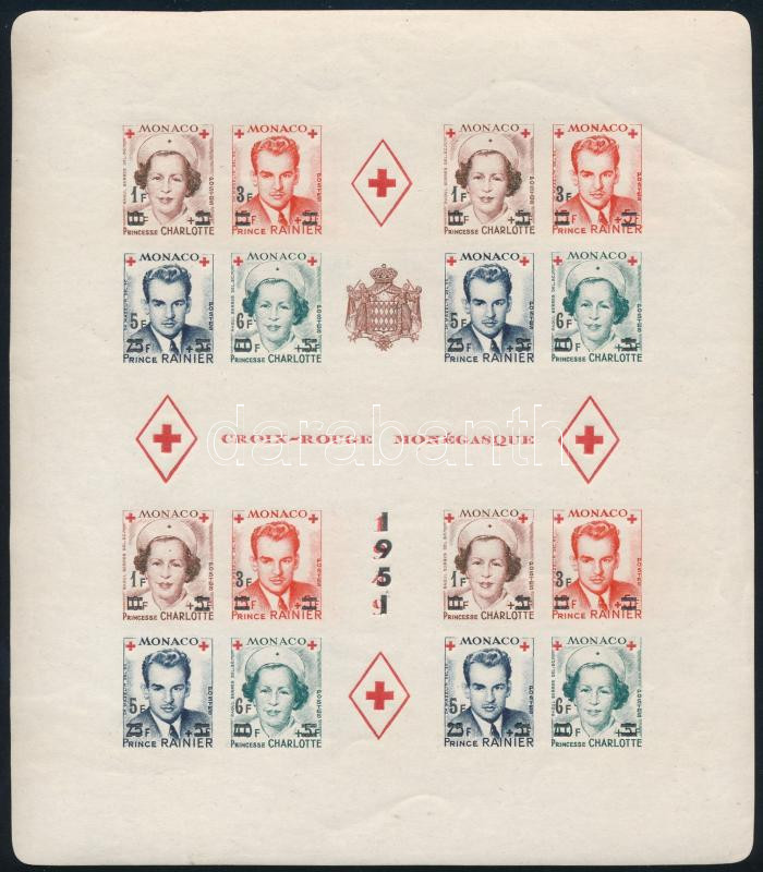 Red Cross imperforated overprinted minisheet, Vöröskereszt vágott felülnyomott kisív